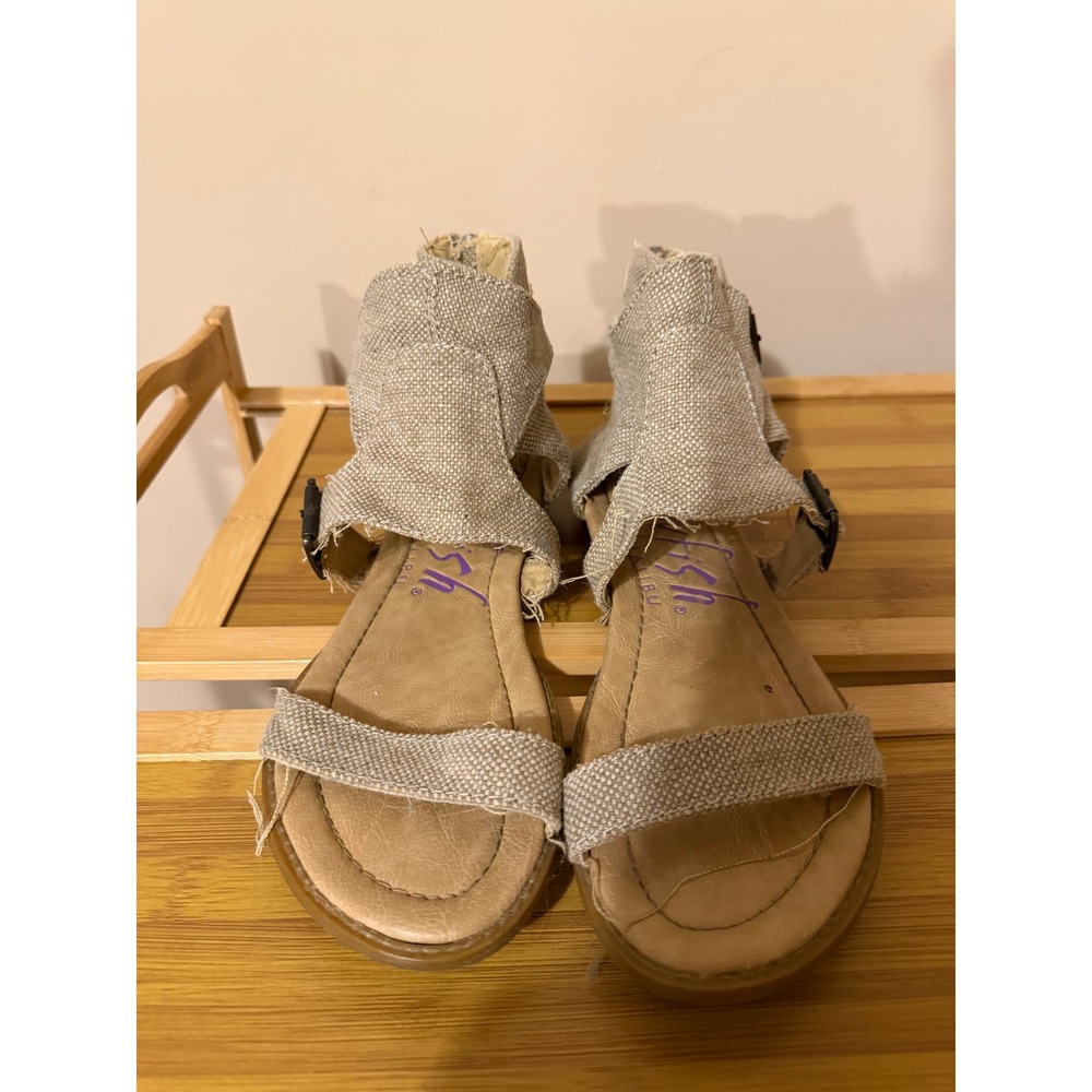 Blowfish Malibu Womens Dycut Canvas Gladiator Sandals Tan Frayed Buckle Size 9